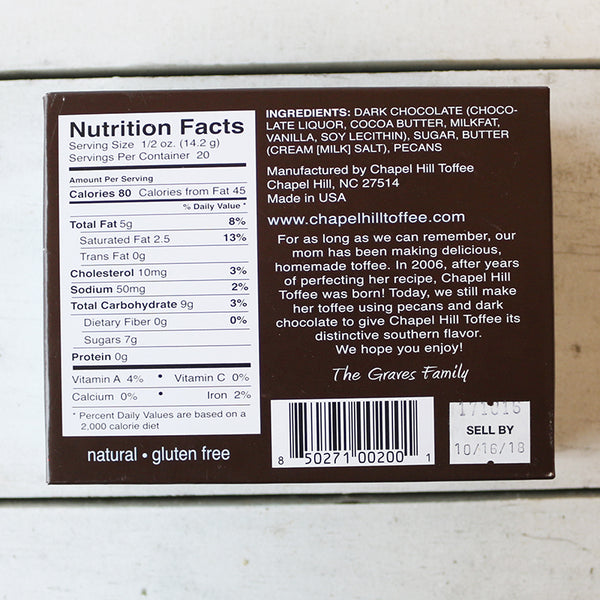 Chapel Hill Pecan and Dark Chocolate Toffee, 10oz