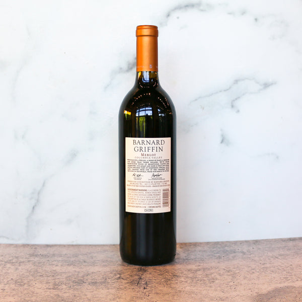 The back of a bottle of Barnard griffin merlot available at TASTE across costal Virginia and Richmond and online at TASTE.online