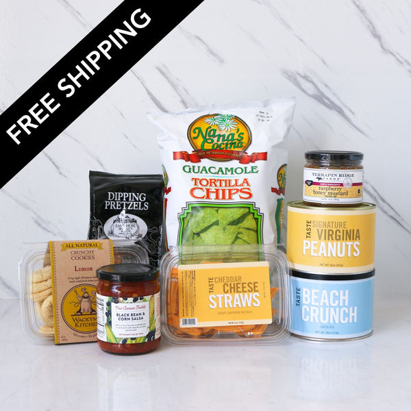 TASTE crowd pleaser gift with Virginia made snacks and assorted snacks from across the country. 