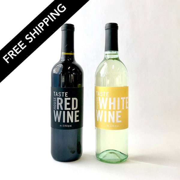 Two wine bottles, one labeled 'Red Wine' and the other 'White Wine', on a white background with 'Free Shipping' text.