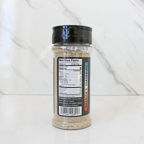 a spice jar of MaD Lo (lo sodium) showing nutrition facts and ingredients