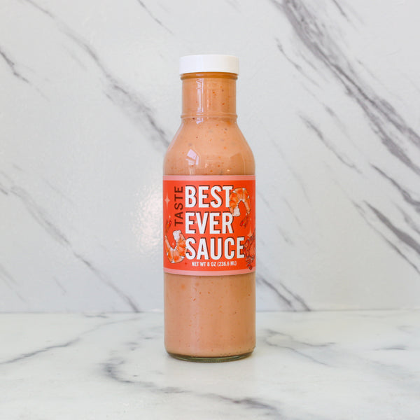 Bottle of TASTE 'Best Ever Sauce' on a marble background