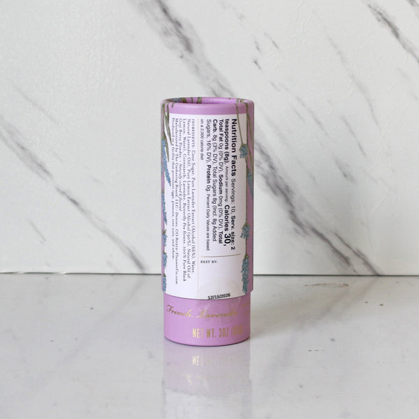 Nutrition Facts and ingredients shown on the back of the container