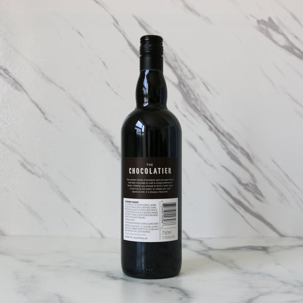 Bottle of 'The Chocolatier' on a marble background
