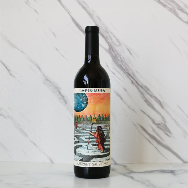 Lapis Luna wine bottle on a marble surface