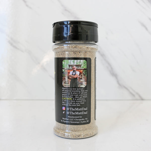 a spice jar of MaD Lo (lo sodium)