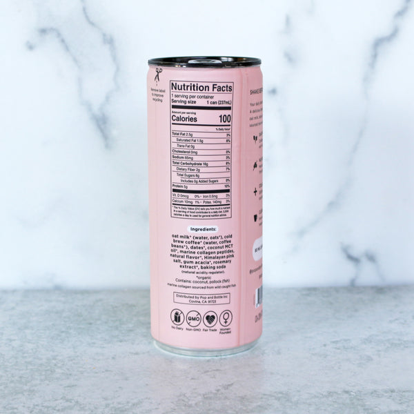 Pop and bottle can showing ingredients and nutrition facts. 