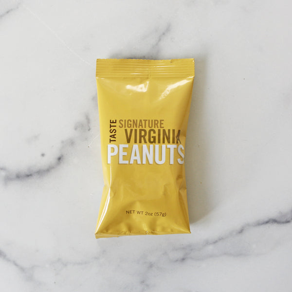 A yellow 2oz snack pack of TASTE Virginia Peanuts 