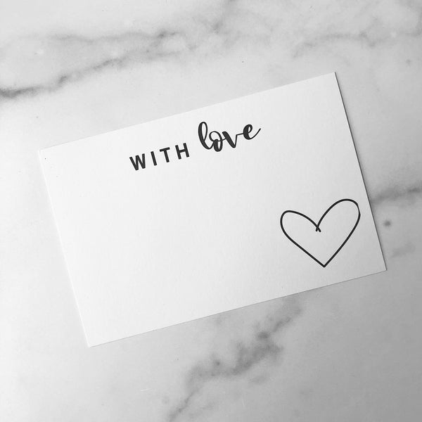A gift enclosure card with the text 'with love'